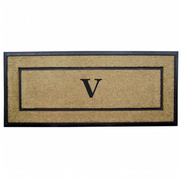 Nedia Home Nedia Home 18106V 24 x 57 in. Coir & Rubber Frame Mat  Monogrammed V 18106V